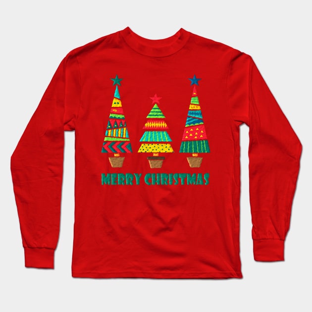 Festive Christmas Trees Long Sleeve T-Shirt by AlondraHanley